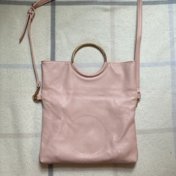 Blush Pink Faux Leather Ring Handle Crossbody Purse With Matching Pouch - Picture 2 of 15